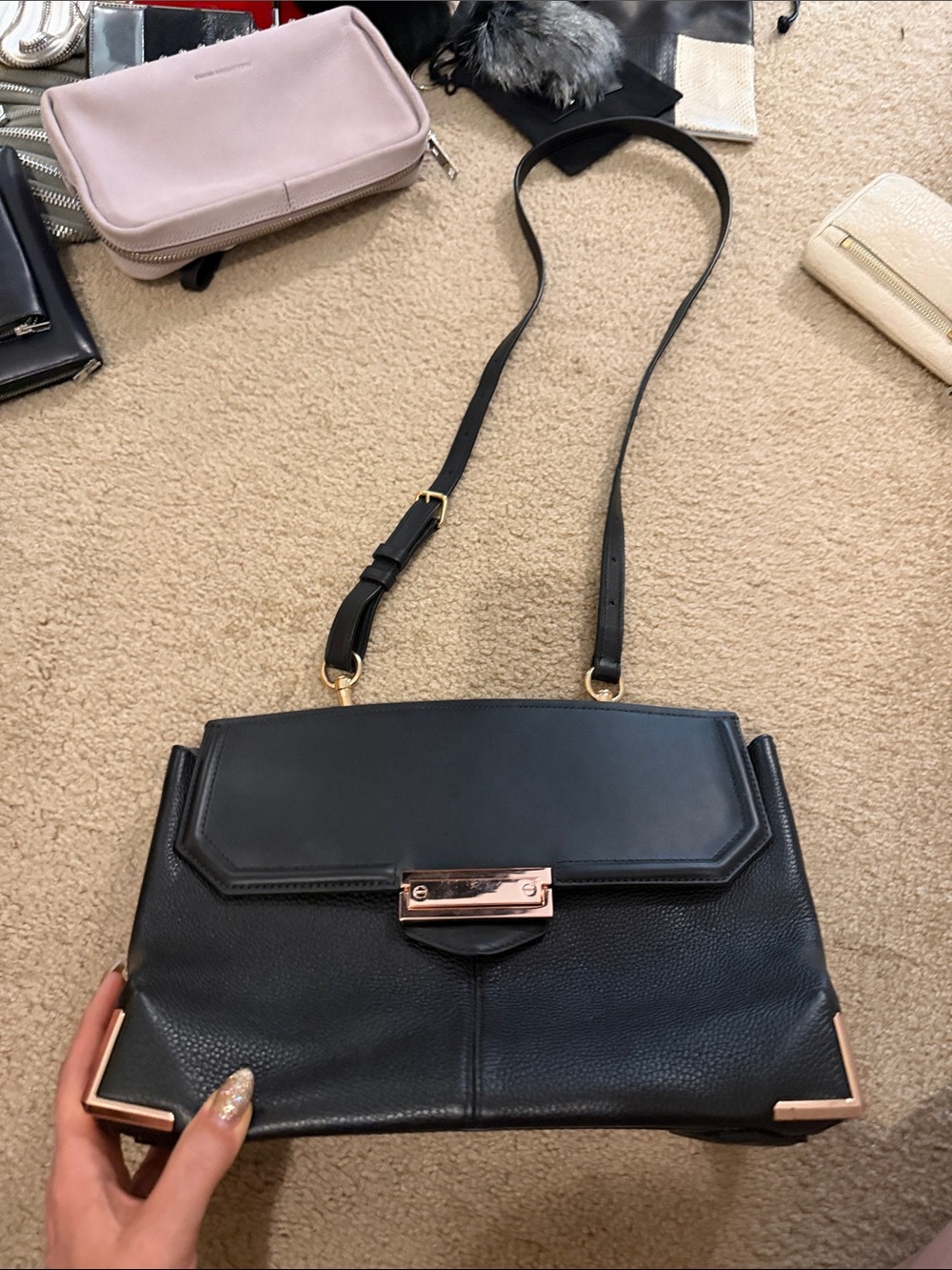 Alexander Wang Black Leather Crossbody Bag with Rose Gold Accents